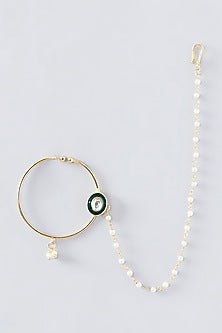 Gold Finish Kundan Polki & Pearl Nose Ring