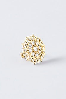 Gold Finish Kundan Polki & Pearl Ring