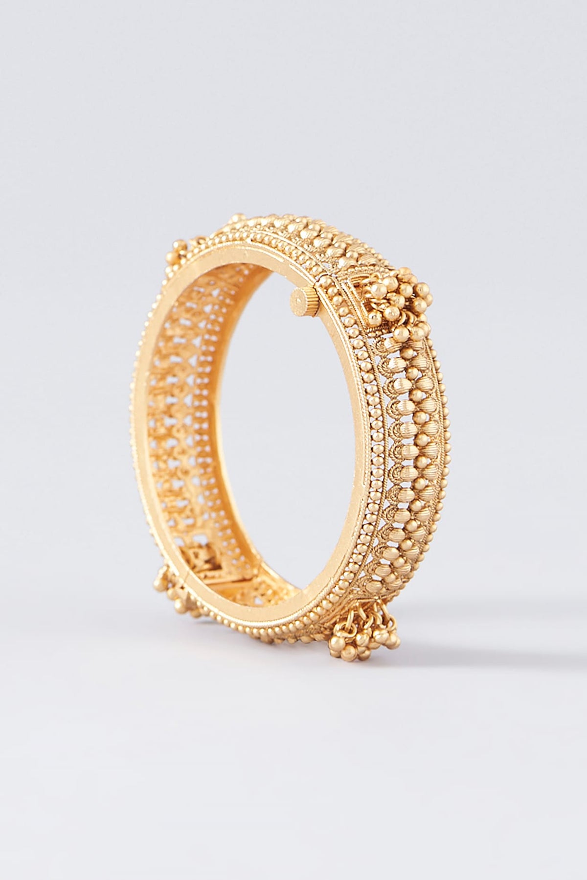 Gold Finish Kundan Polki Temple Bangles (Set Of 2)
