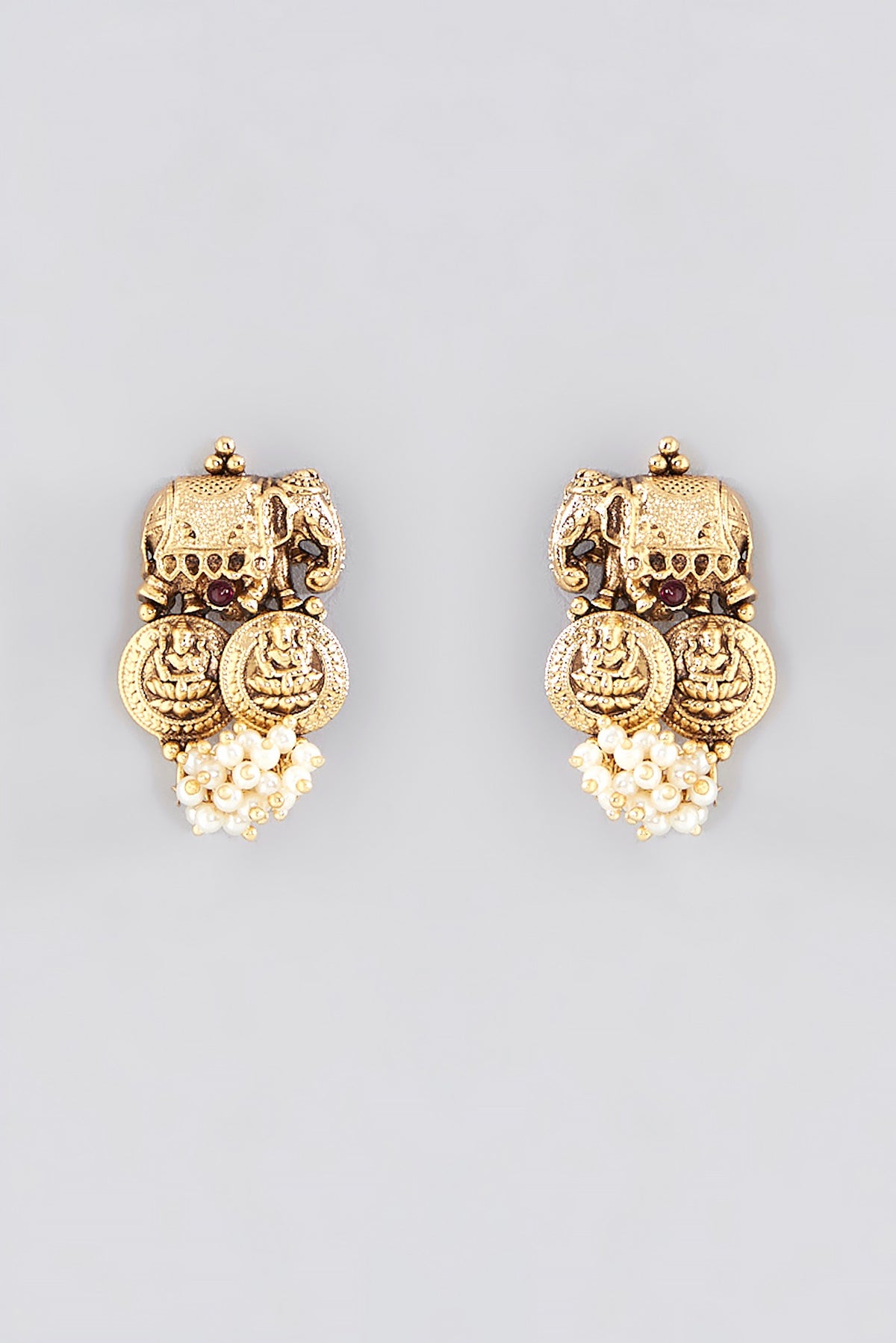 Gold Finish Pearls Temple Necklace Set