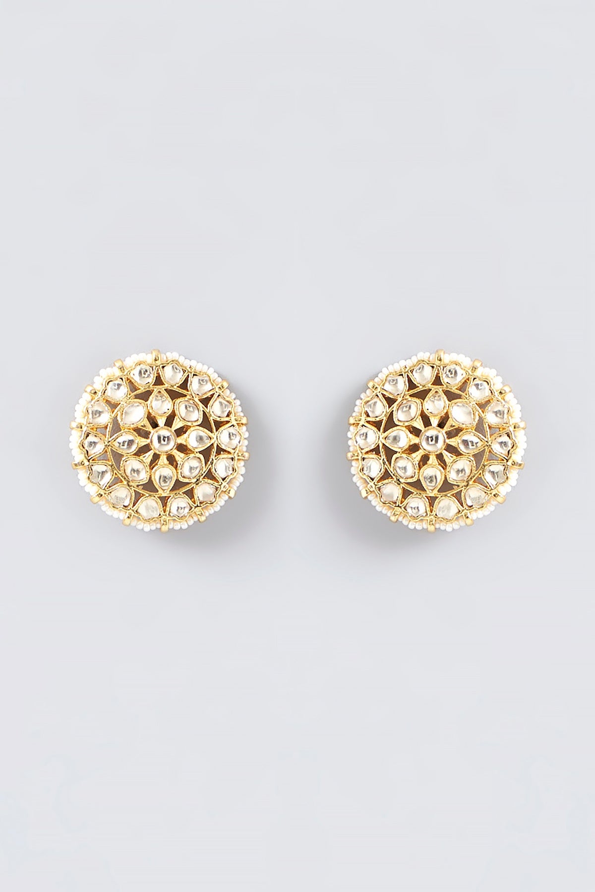 Gold Finish Kundan Polki Stud Earrings