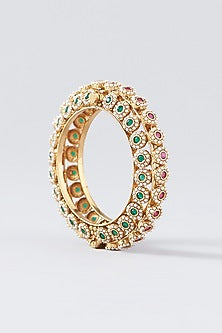 Gold Finish Pearl Temple Bangles (Set Of 2)