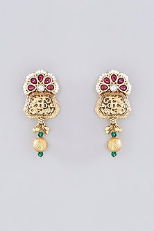 Gold Finish Kundan Polki & Pearl Temple Choker Necklace Set
