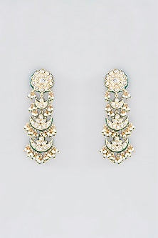 Gold Finish Kundan Polki & Green Beaded Long Necklace Set
