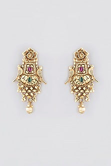 Gold Finish Kundan Polki & Ruby Long Temple Necklace Set