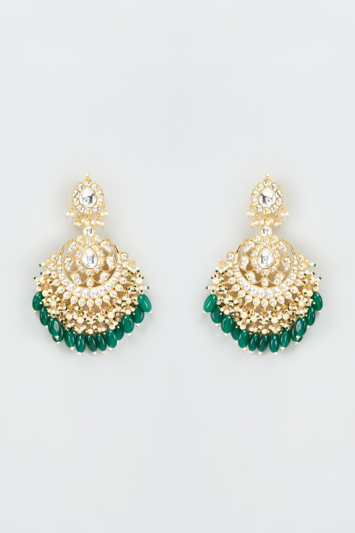 Gold Finish Kundan Polki & Beaded Chandbali Earrings