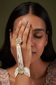 Gold Finish Kundan Polki Haath Phool