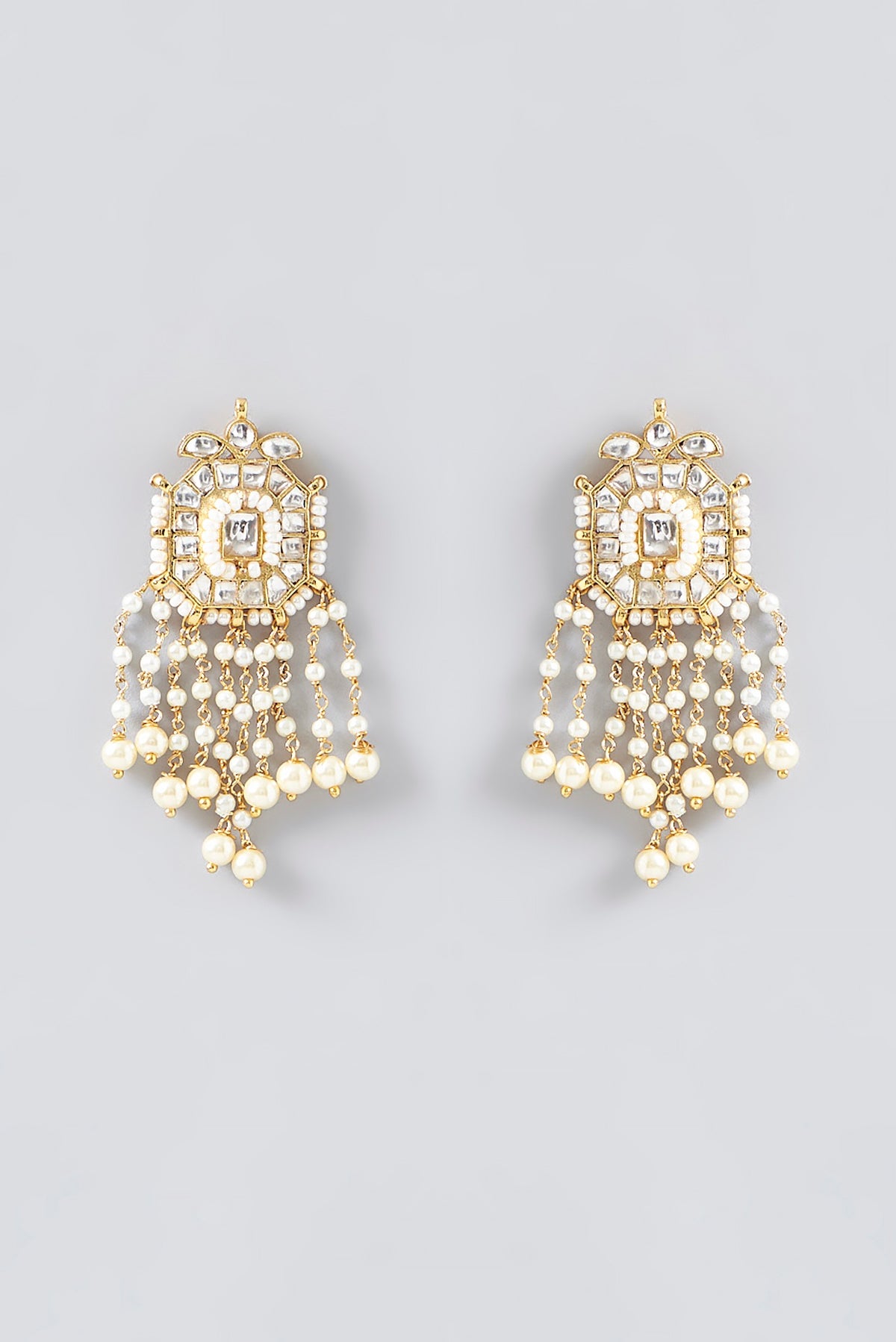 Gold Finish Kundan Polki Dangler Earrings