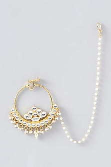 Gold Finish Kundan Polki & Pearl Nose Ring