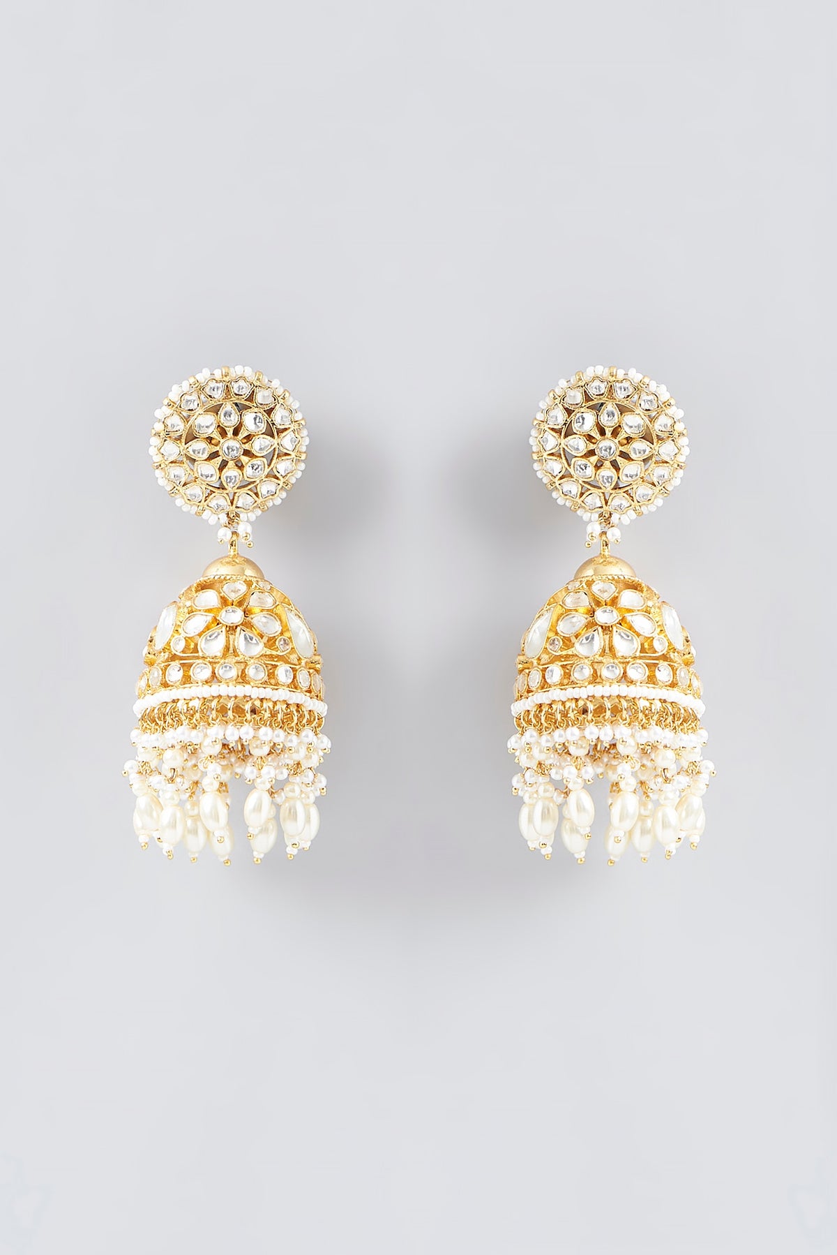 Gold Finish Kundan Polki Jhumka Earrings