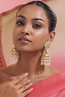 Gold Finish Kundan Polki Jhumka Earrings