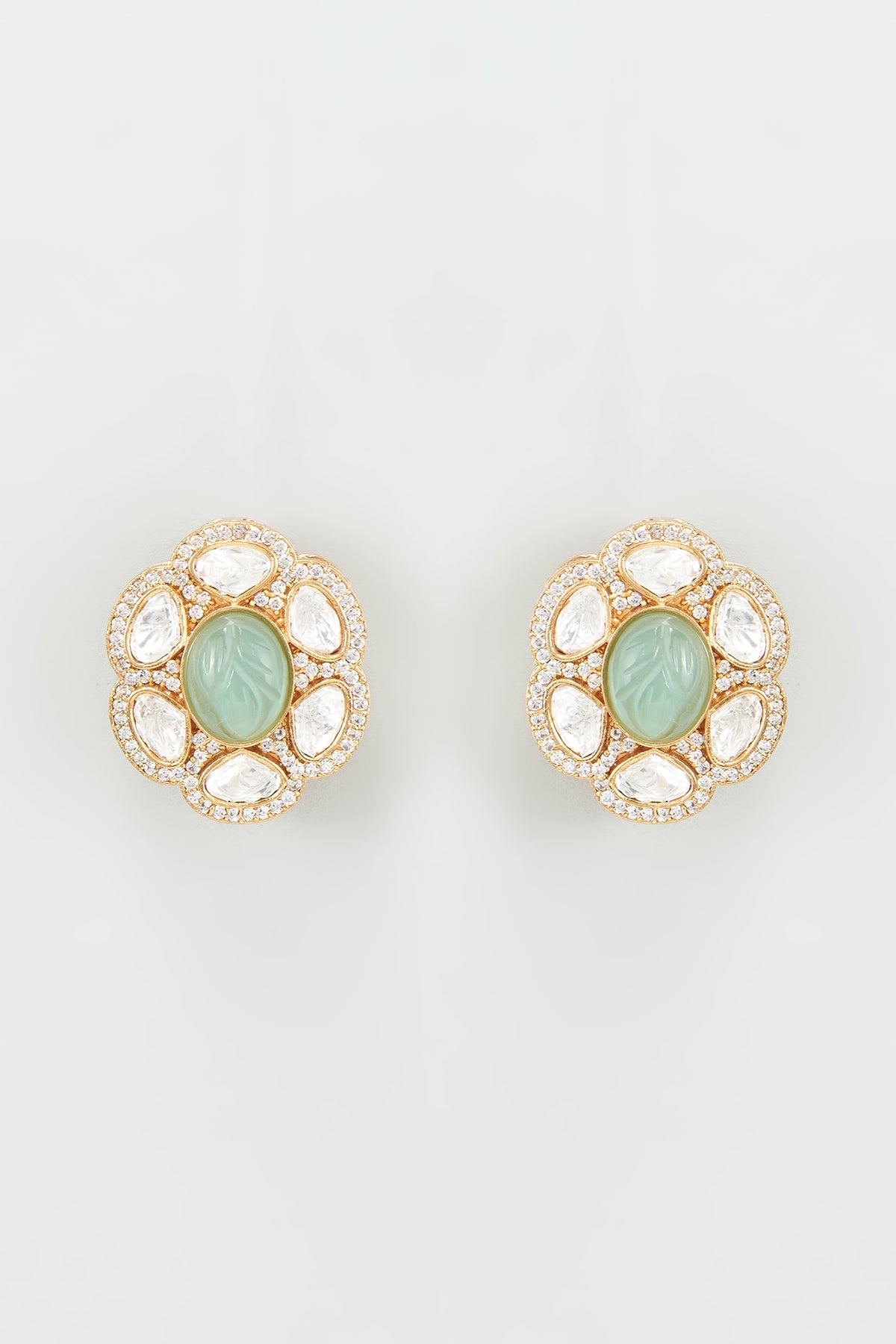 Gold Finish Kundan Polki & Aqua Stone Earrings