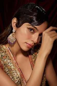 Gold Finish Kundan Polki Chandbaali Earrings
