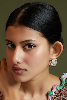 Gold Finish Kundan Polki Stud Earrings