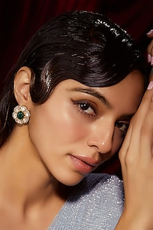 Gold Finish Kundan Polki & Green Stone Earrings