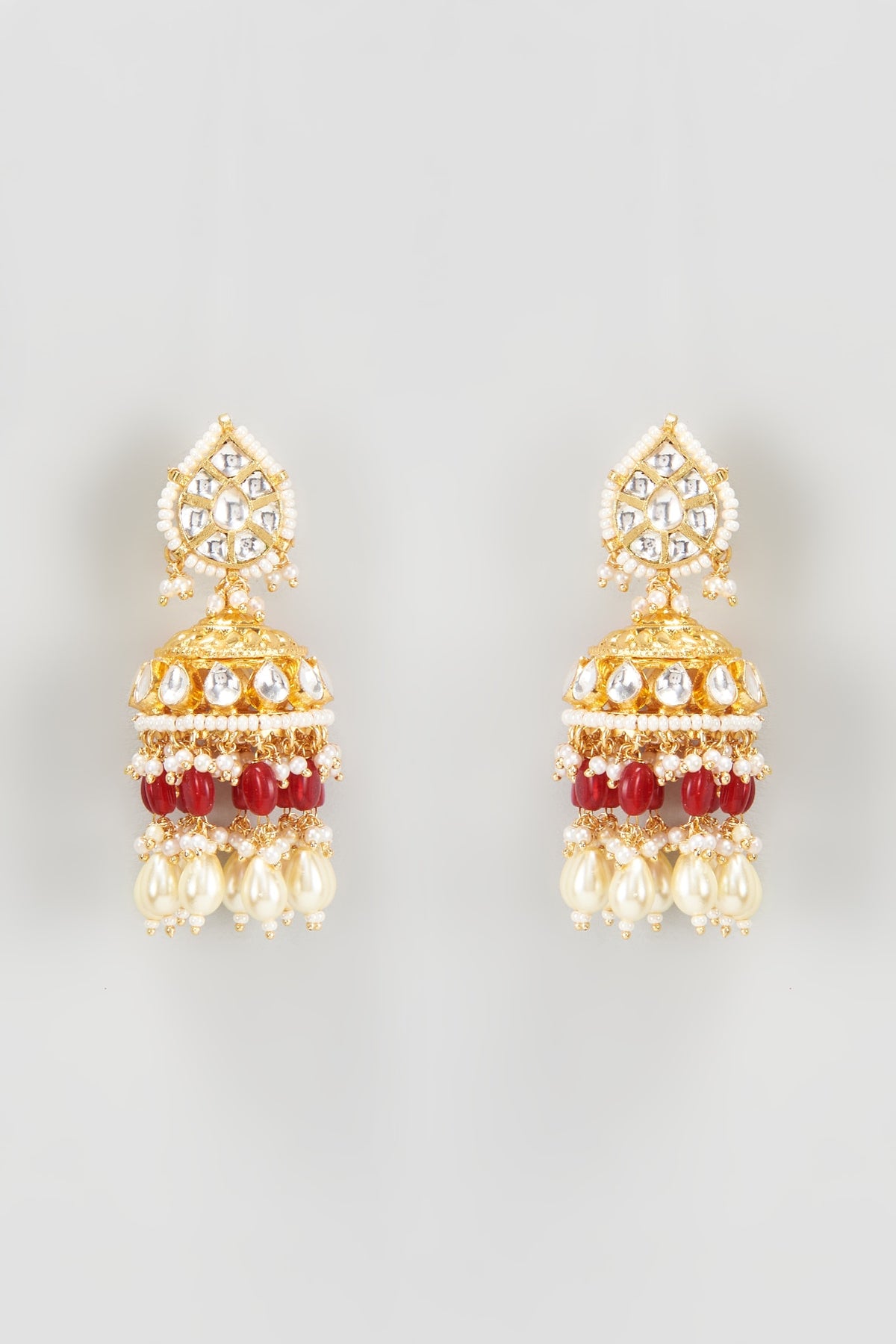 Gold Finish Kundan Polki Jhumka Earrings With Maang Tikka