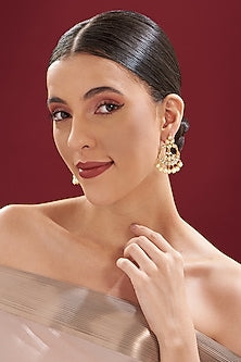 Gold Finish Kundan Polki & Pearl Chandbali Earrings