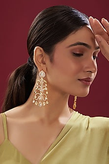 Gold Finish Kundan Polki Dangler Earrings