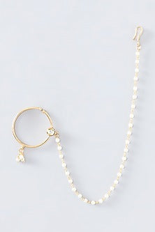 Gold Finish Kundan Polki & Pearl Nose Ring