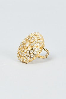 Gold Finish Kundan Polki Ring