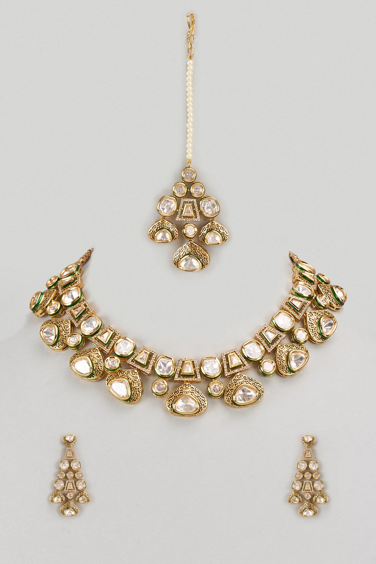 Gold Finish Kundan Polki Necklace Set