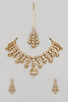 Gold Finish Kundan Polki Necklace Set