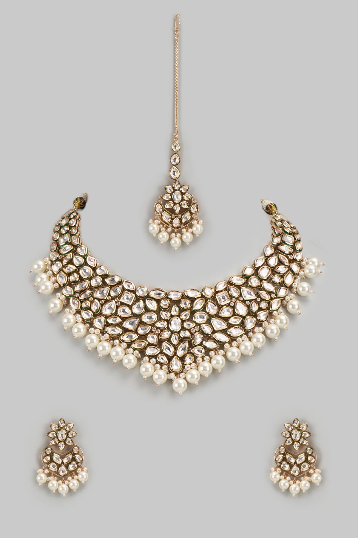 Gold Finish Kundan Polki Necklace Set