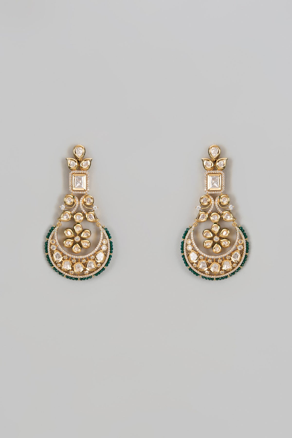Gold Finish Kundan Polki Chandbaali Earrings