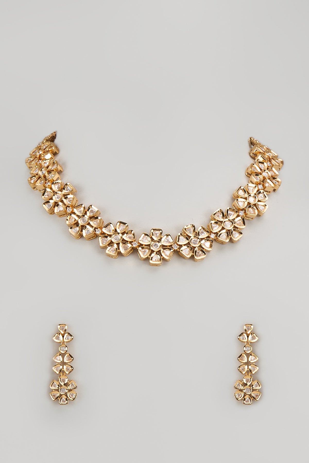 Gold Finish Kundan Polki Necklace Set