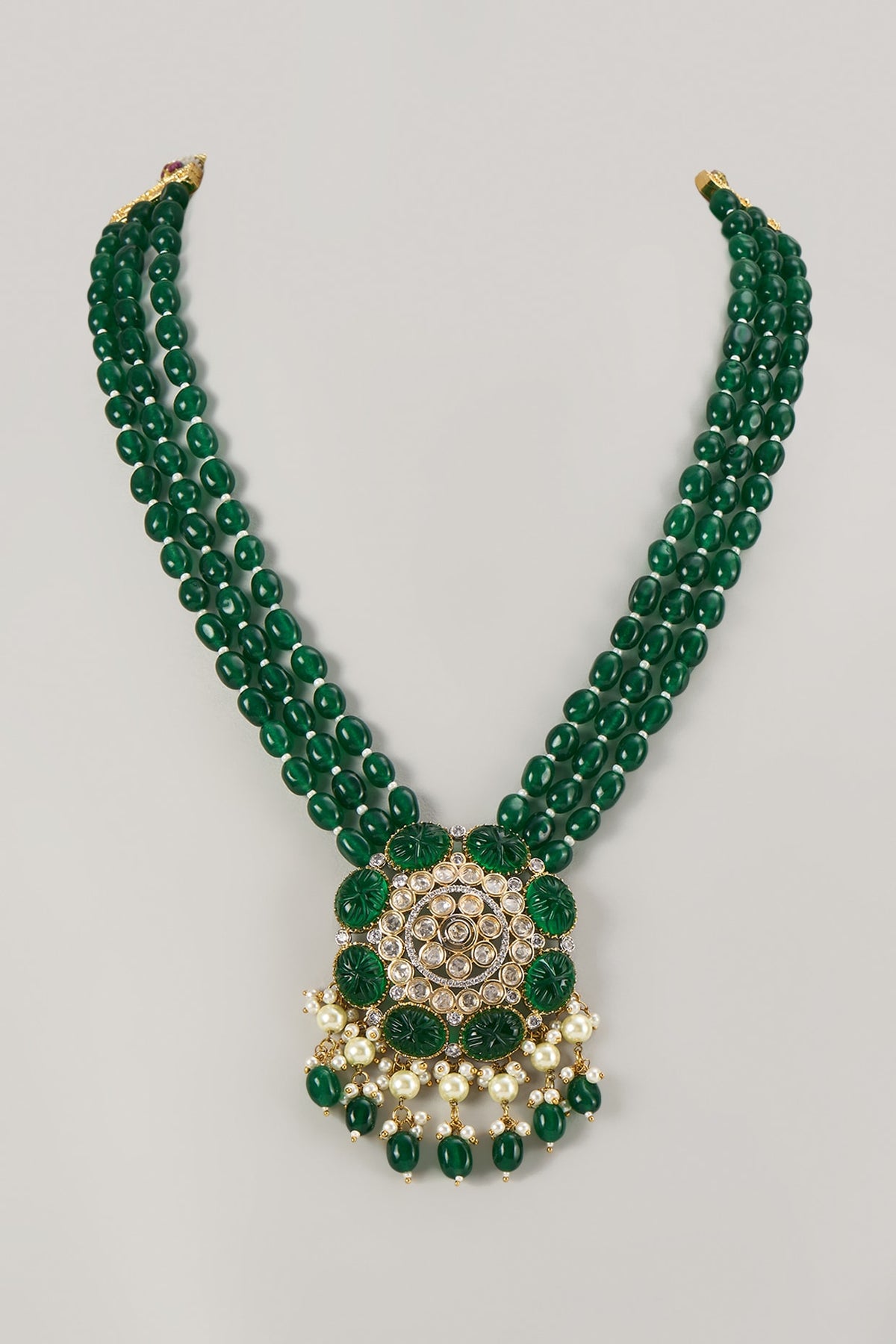Gold Finish Green Emerald Stone Necklace