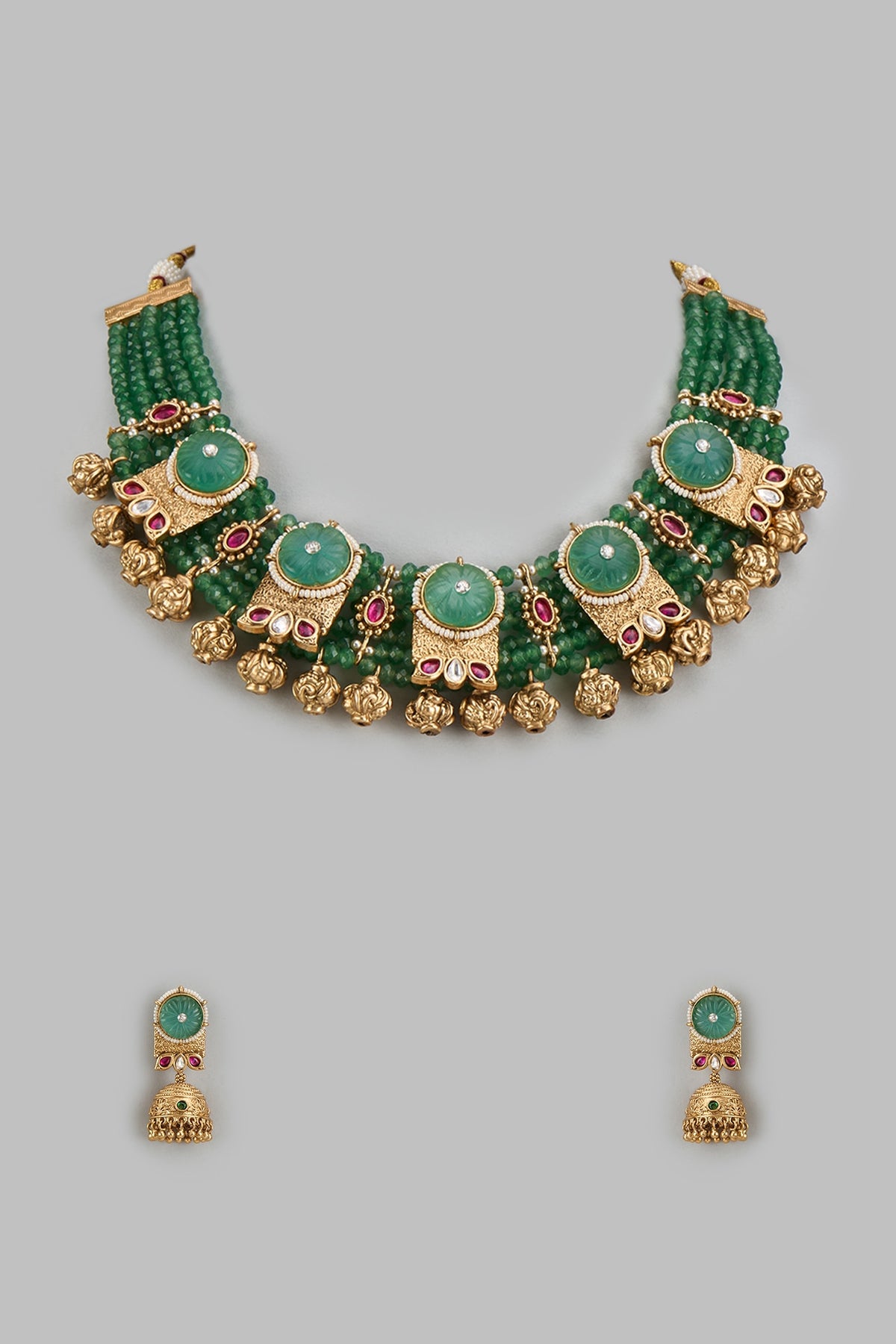 Gold Finish Synthetic Stone Necklace