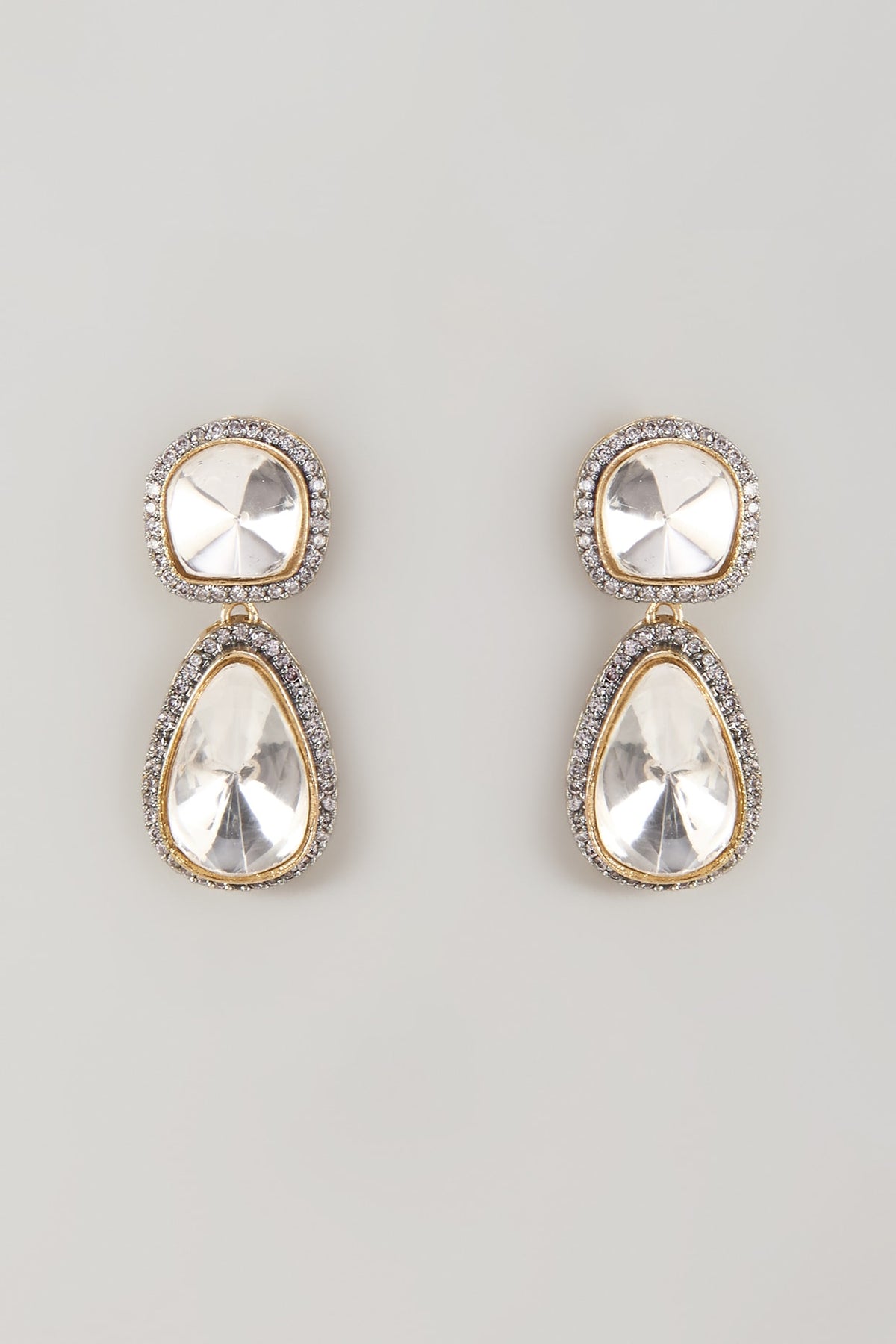 Gold Finish Kundan Polki Dangler Earrings