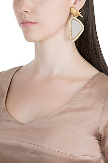Gold Finish Green Stone Bird Earrings