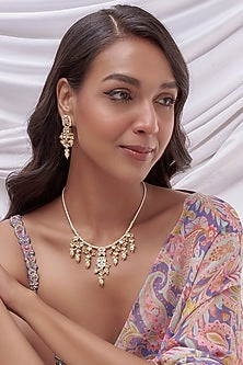 Gold Finish Kundan Polki Necklace Set