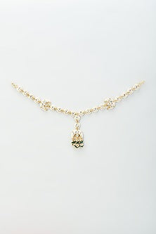 Gold Finish Kundan Polki & Green Beaded Mathapatti