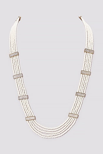 Gold Finish Kundan Polki & Pearl Long Necklace