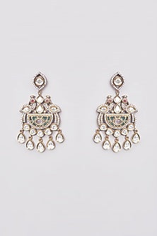 Two Tone Finish Kundan Polki & Green Stone Long Necklace Set