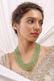 Gold Finish Kundan Polki & Emerald Beaded Long Mala