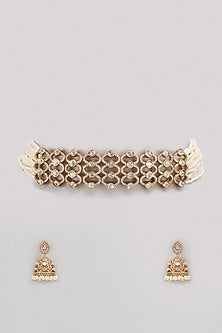 Gold Finish Kundan Polki Choker Necklace Set