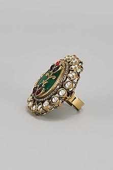 Gold Finish Kundan Polki Ring