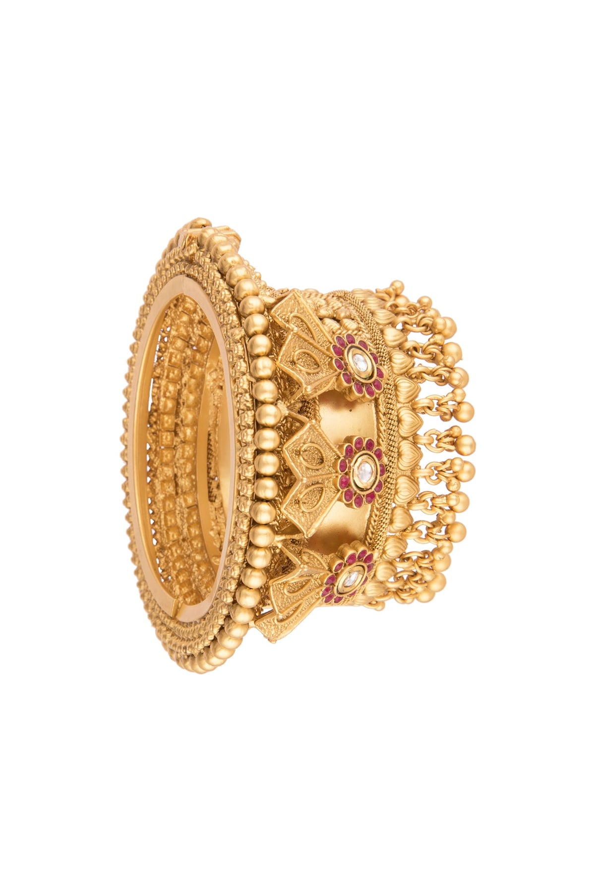 Gold Finish Red & White Kundan Polki Bangle