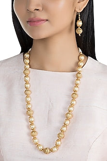 Gold Finish Metal Balls & Pearl Mala Set