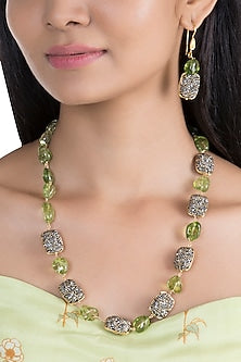 Gold Finish Green & Black Stone Mala Set