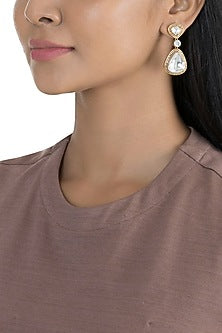 Gold Finish Kundan Polki Engraved Earrings