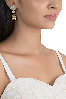 Gold Finish Light Blue Stone & Faux Kundan Polki Earrings