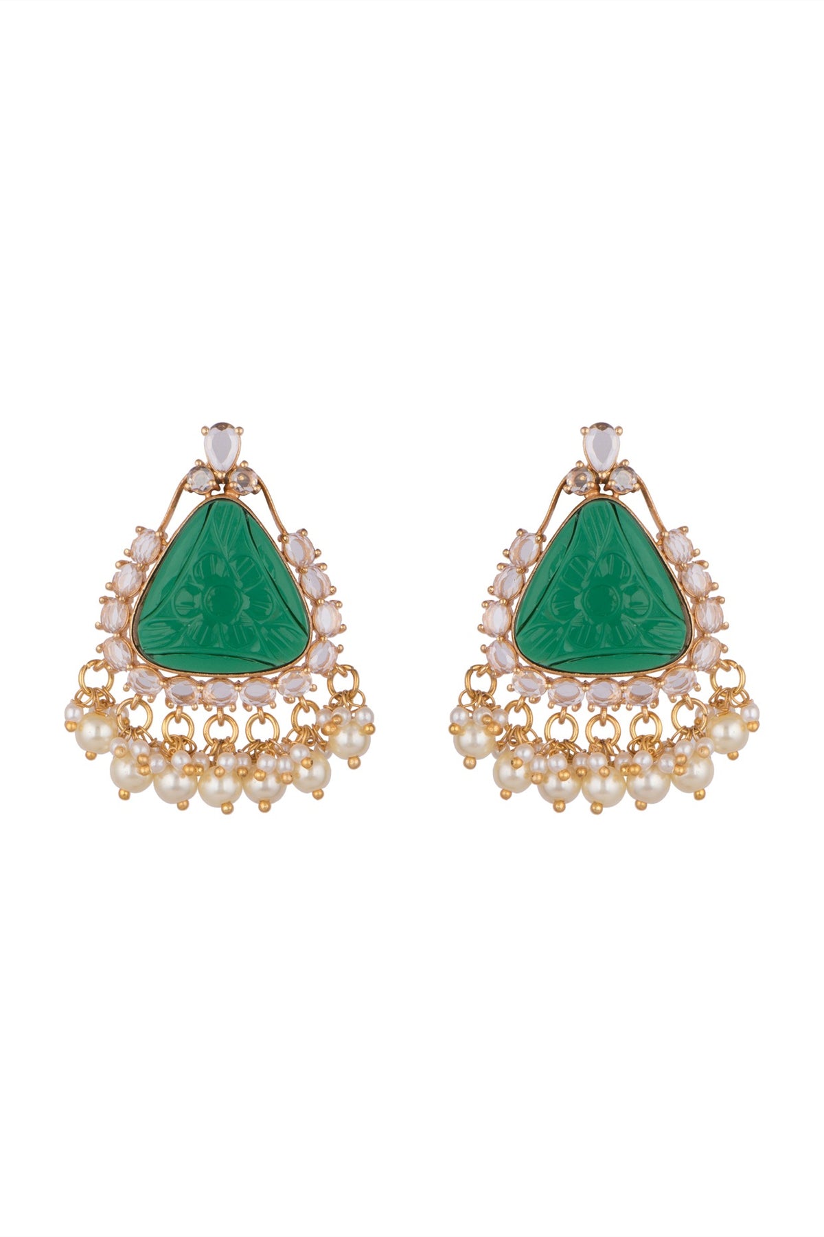 Gold Finish Zircon & Green Stone Earrings