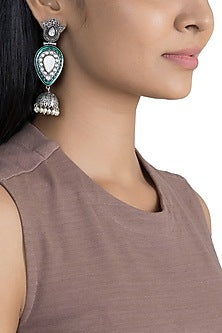 Black Rhodium Finish Faux Pearl & Kundan Polki Enameled Earrings