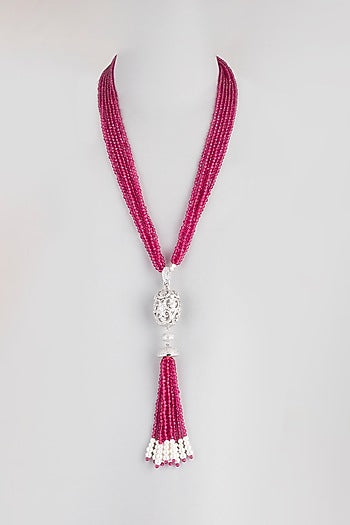 White Finish Zircon & Pearl Beaded Necklace