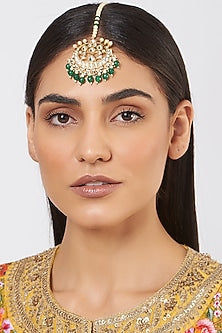 Gold Finish Green Stone & Kundan Polki Maang Tikka