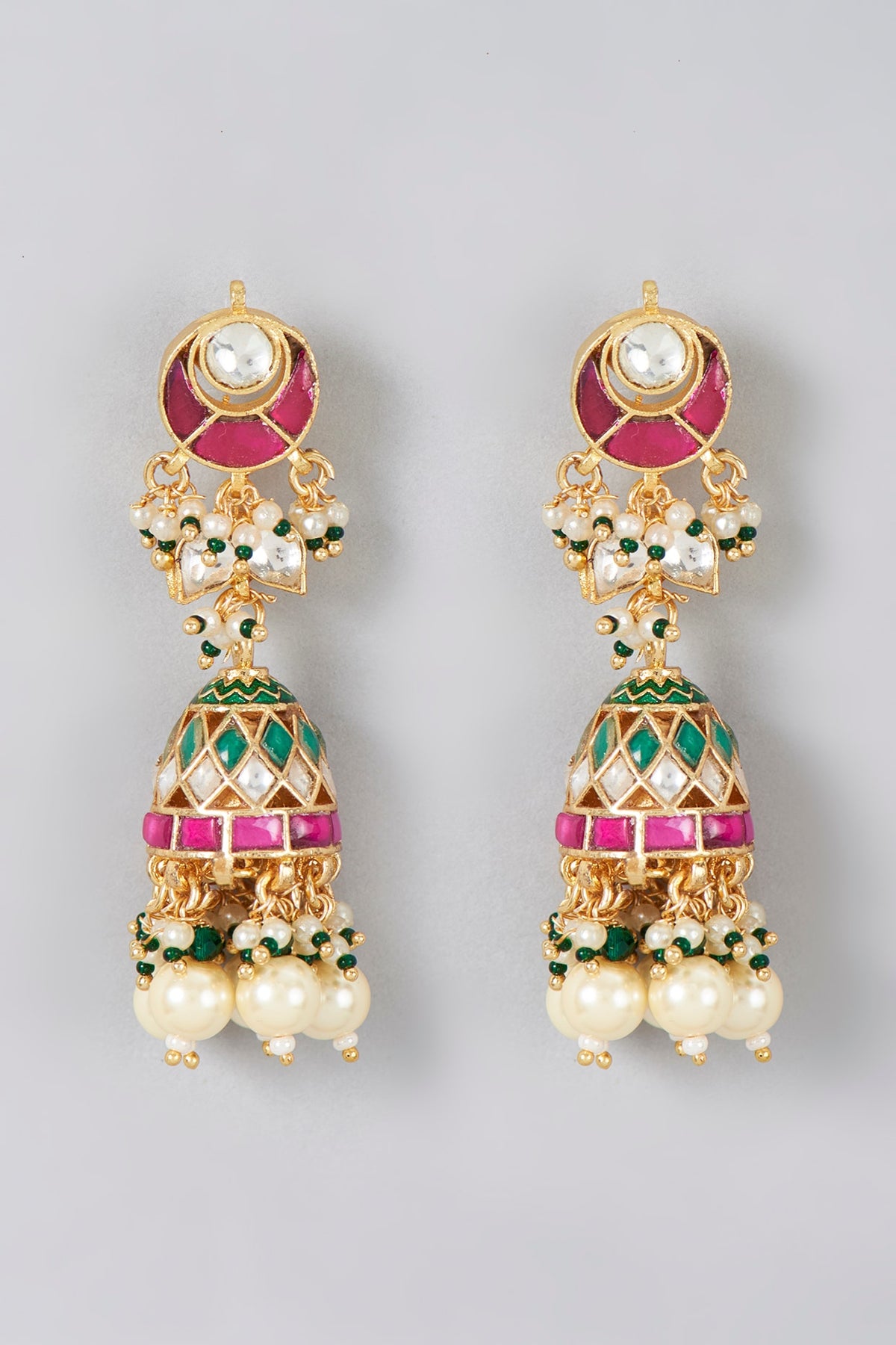 Gold Finish Kundan Polki & Pearl Dangler Earrings